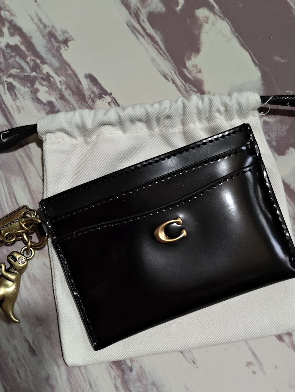 Coach Black Spazzolato Leather Essential Card Case with Charms - Picture 7 of 10